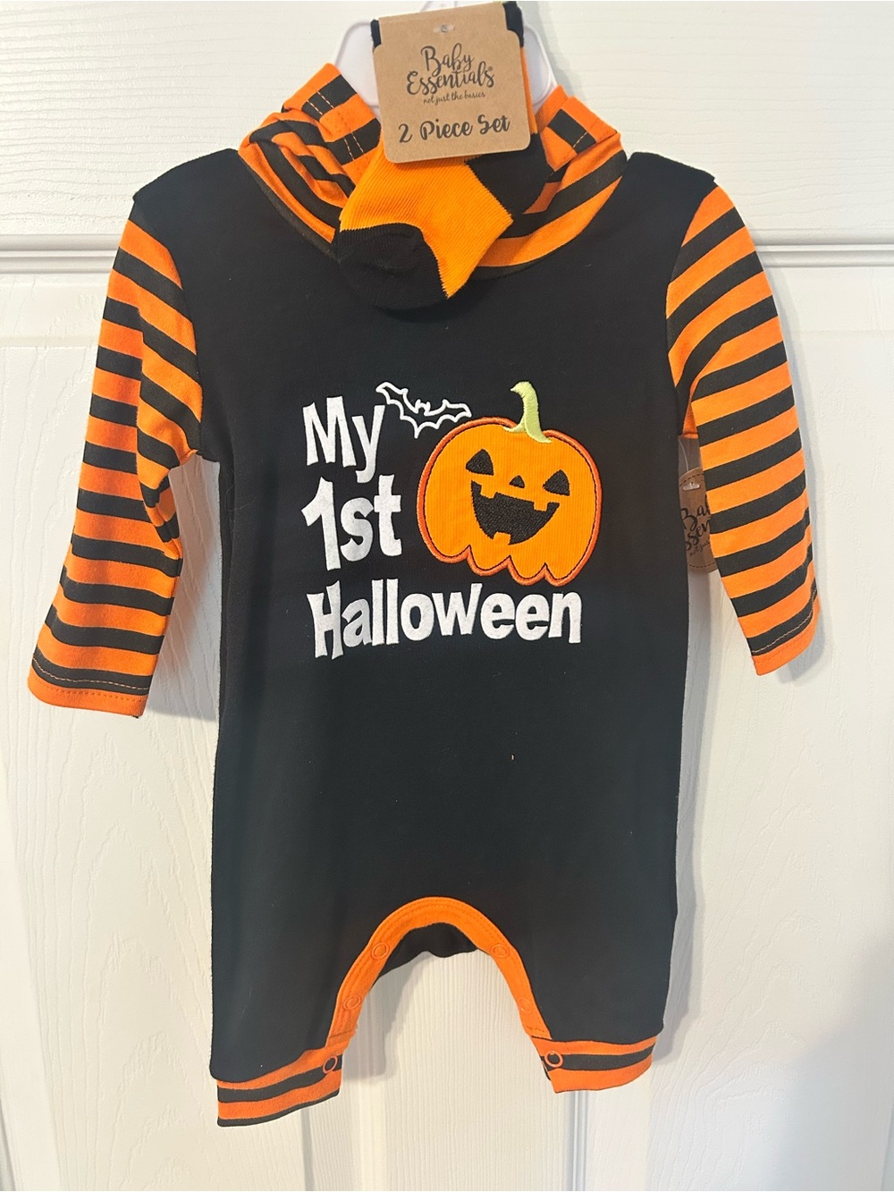 NWT! - Baby Essentials Black & Orange 'My 1st Halloween' Pumpkin 2-Piece Set